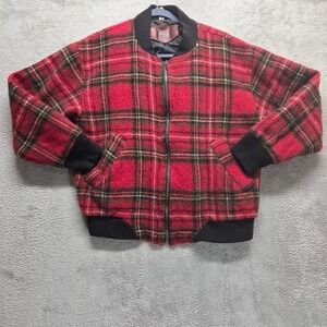 Vintage Woolrich Jacket Womens Medium Red Bomber Buffalo Plaid Lined Wool